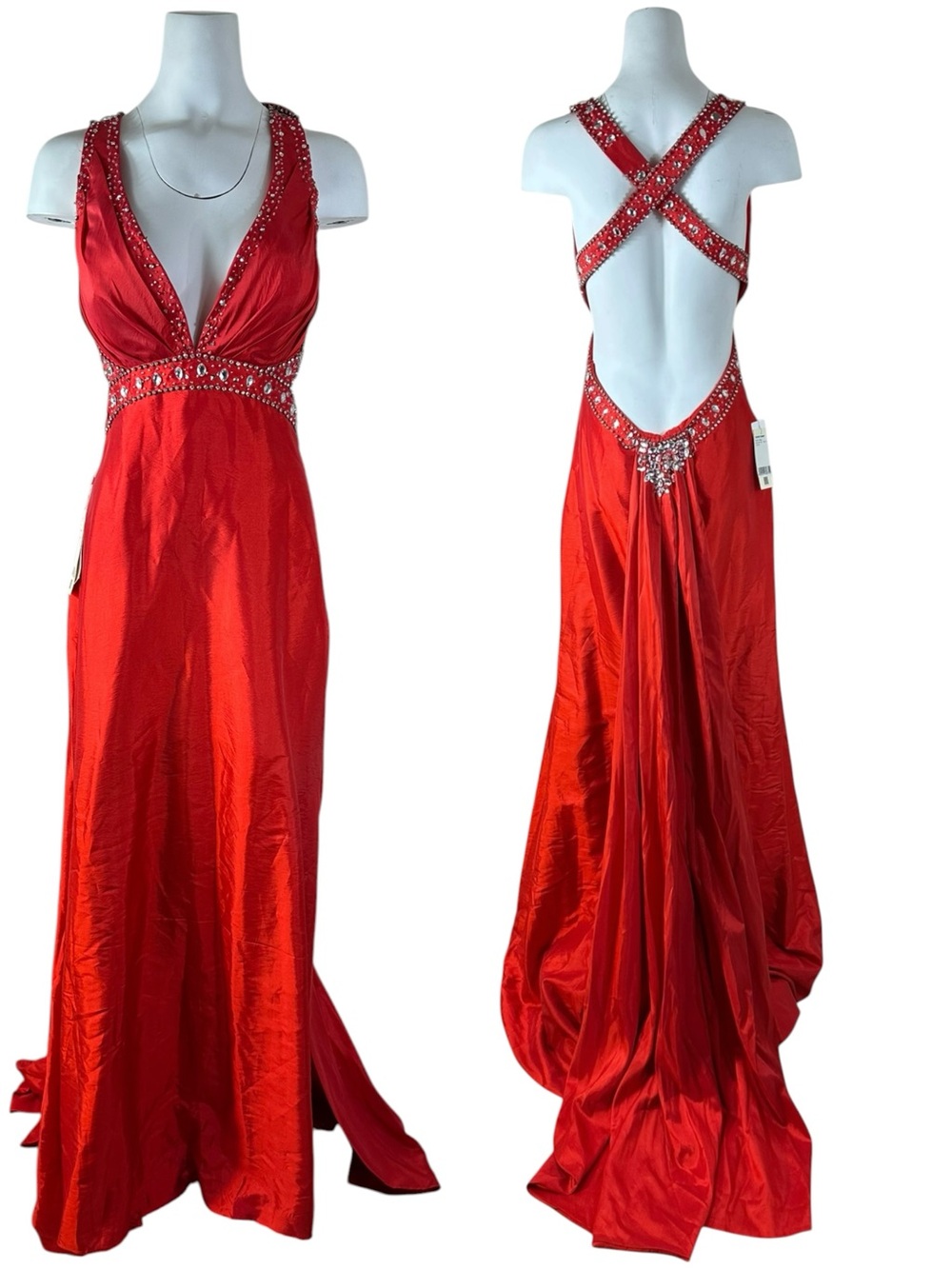 NWT TS Couture Ruby Red Beaded Open Back Formal Gown Prom Dress Size US 10 NEW